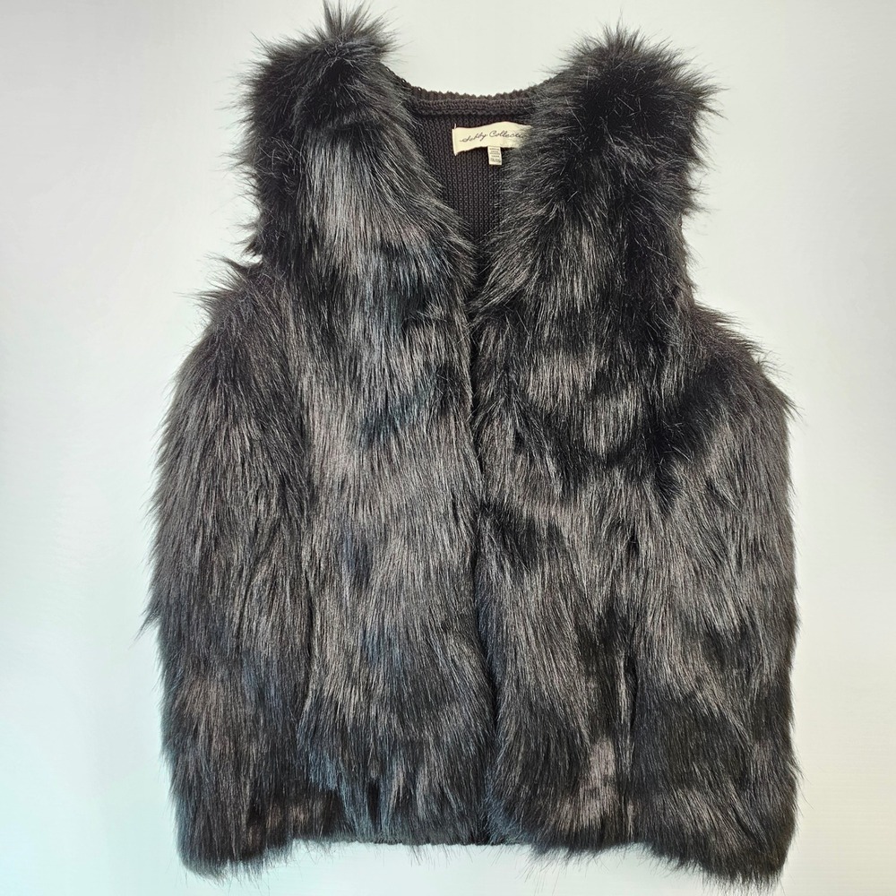 Sebby Collection Black Faux Fur Knit Back Vest XXL Boho Mob Wife Whimsigoth Goth